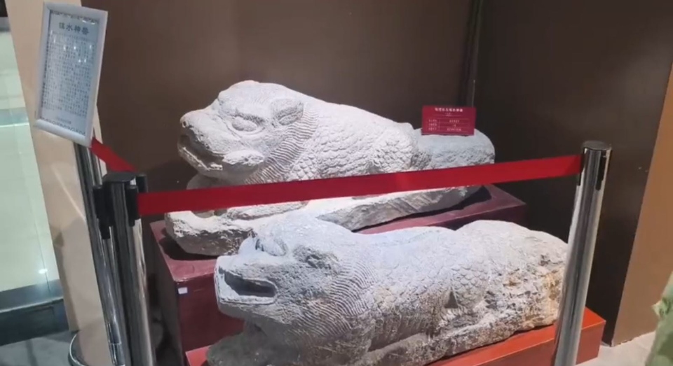 图为泗县隋唐大运河博物馆中展示的宋代青石趴蝮镇水神兽